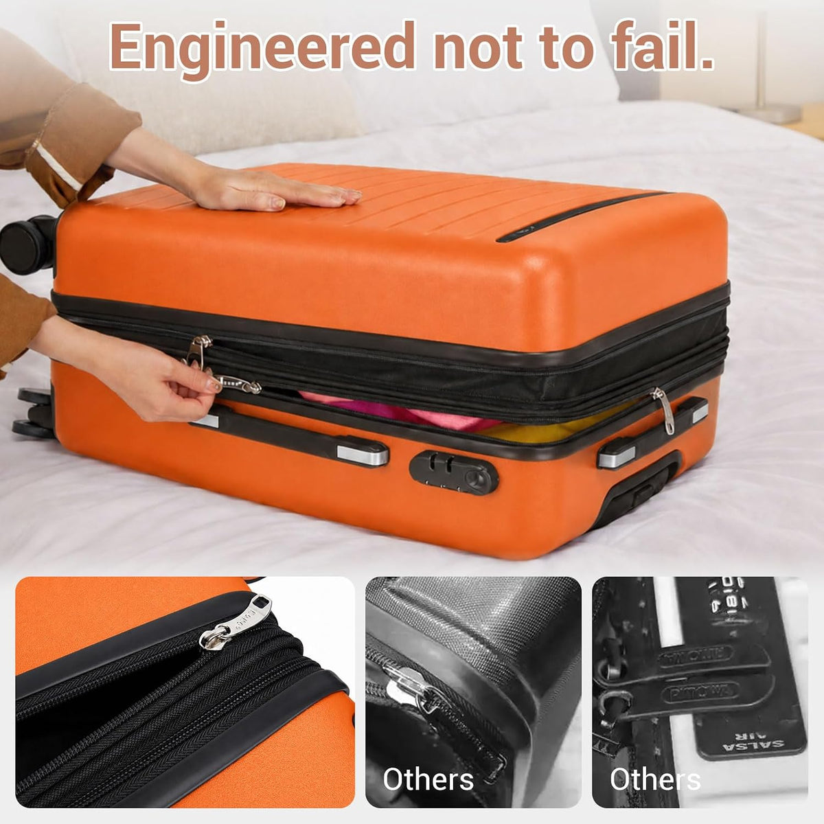 Expandable 20 Inch Carry On Suitcase Airline Approved, Lightweight ABS+PC Hardshell Luggage with 360° Silent Spinner Wheels, Grey/Brown