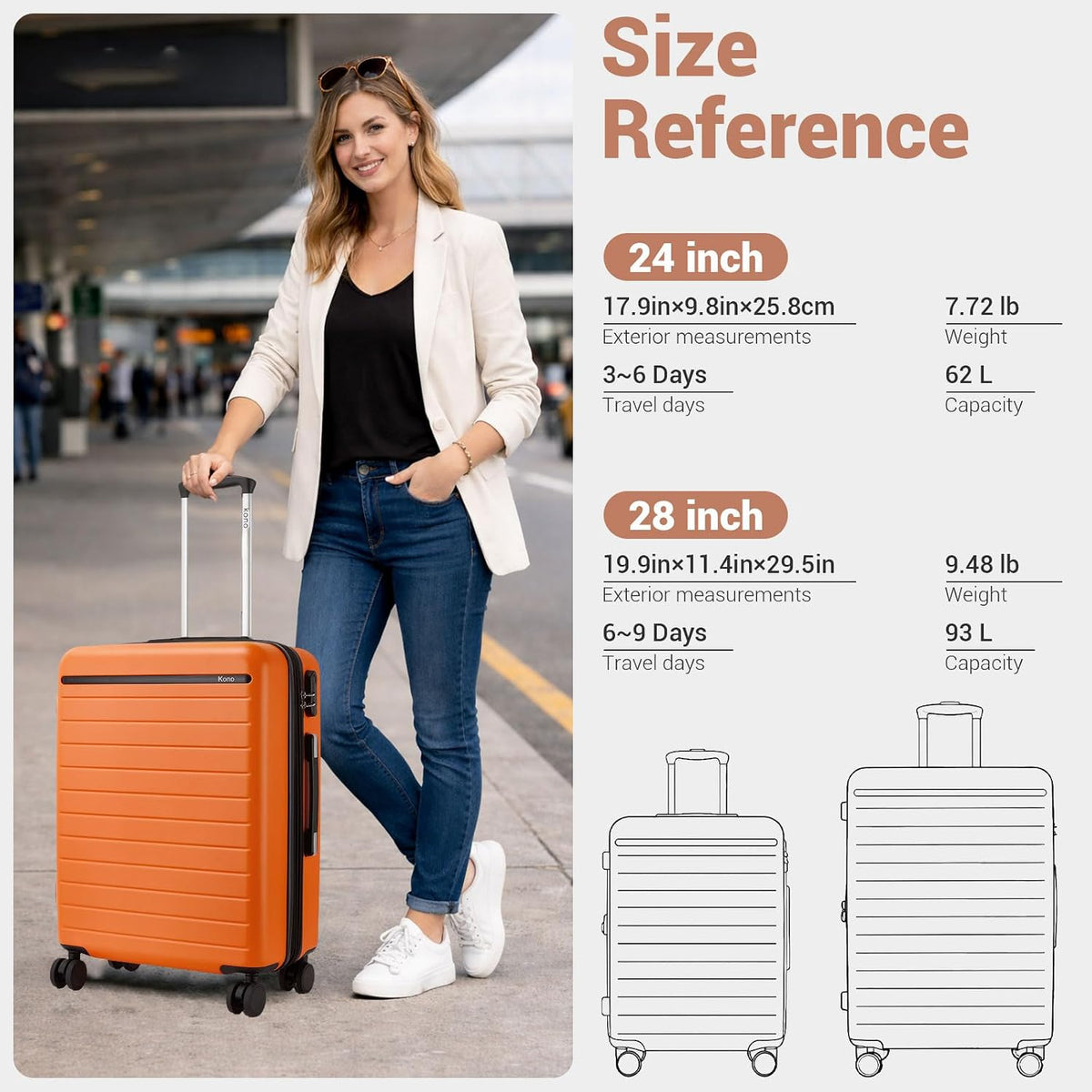 Expandable 20 Inch Carry On Suitcase Airline Approved, Lightweight ABS+PC Hardshell Luggage with 360° Silent Spinner Wheels, Grey/Brown