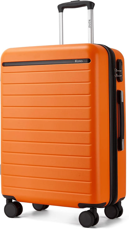 Expandable 20 Inch Carry On Suitcase Airline Approved, Lightweight ABS+PC Hardshell Luggage with 360° Silent Spinner Wheels, Grey/Brown