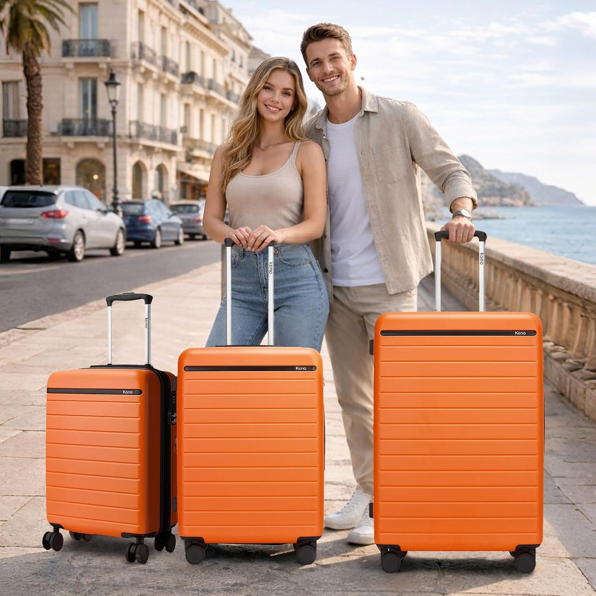 Expandable 20 Inch Carry On Suitcase Airline Approved, Lightweight ABS+PC Hardshell Luggage with 360° Silent Spinner Wheels, Grey/Brown