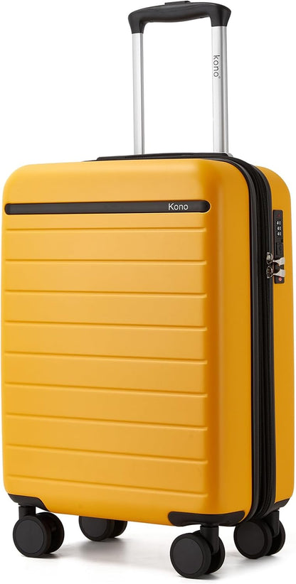 Expandable 20 Inch Carry On Suitcase Airline Approved, Lightweight ABS+PC Hardshell Luggage with 360° Silent Spinner Wheels, Grey/Brown