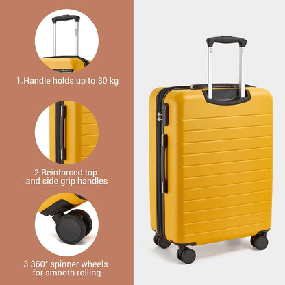 Expandable 20 Inch Carry On Suitcase Airline Approved, Lightweight ABS+PC Hardshell Luggage with 360° Silent Spinner Wheels, Grey/Brown