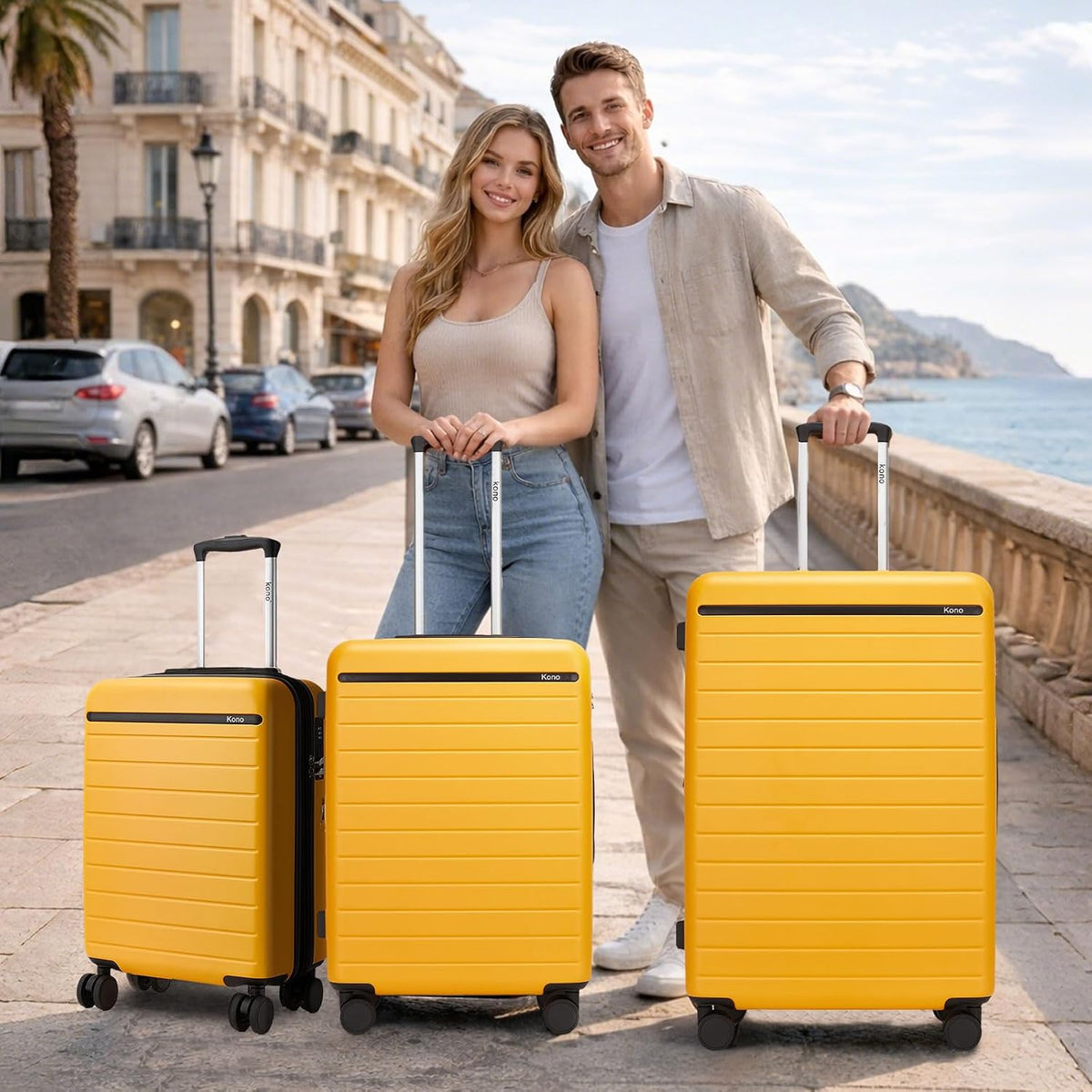 Expandable 20 Inch Carry On Suitcase Airline Approved, Lightweight ABS+PC Hardshell Luggage with 360° Silent Spinner Wheels, Grey/Brown
