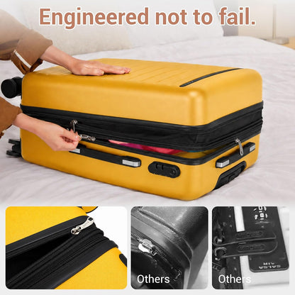 Expandable 20 Inch Carry On Suitcase Airline Approved, Lightweight ABS+PC Hardshell Luggage with 360° Silent Spinner Wheels, Grey/Brown