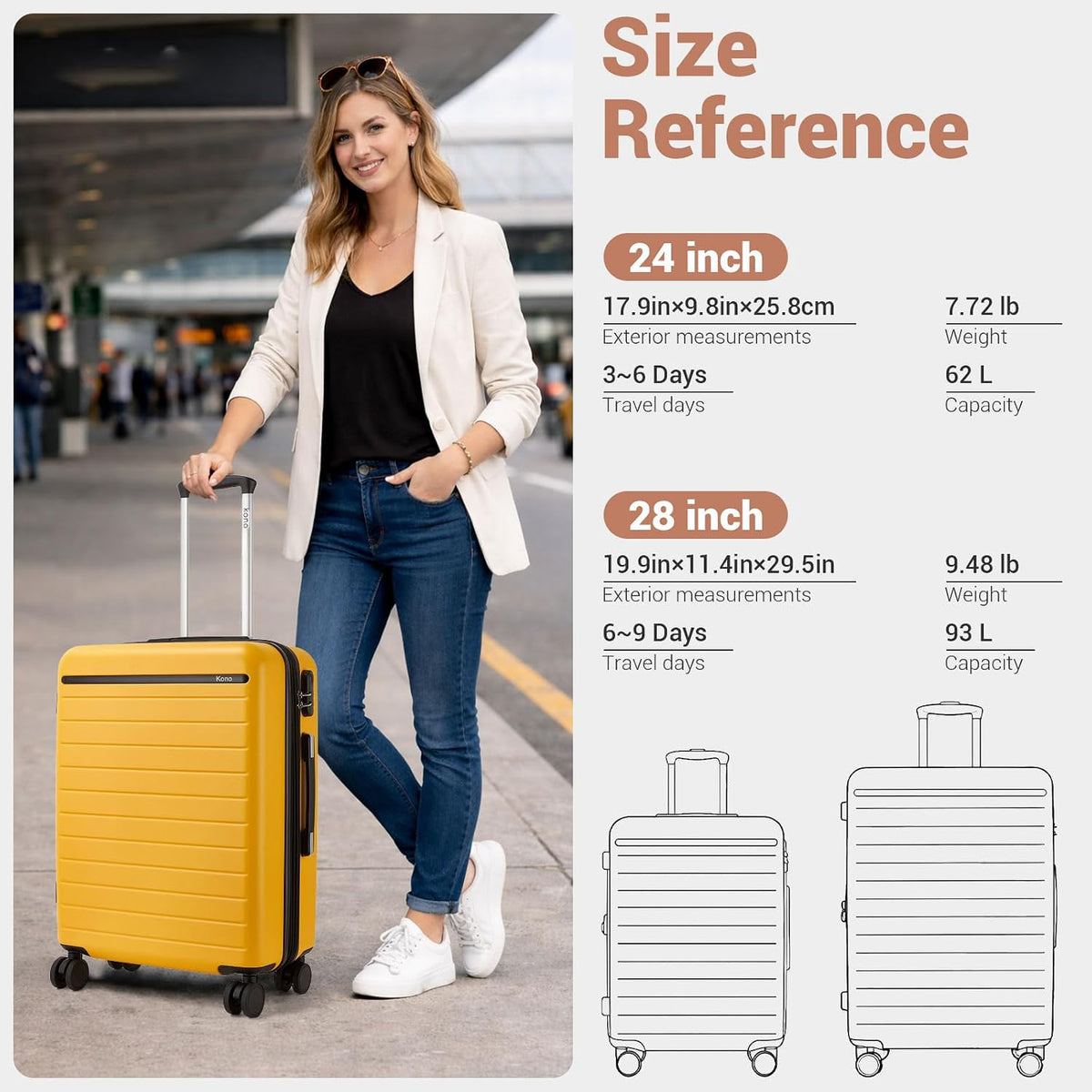 Expandable 20 Inch Carry On Suitcase Airline Approved, Lightweight ABS+PC Hardshell Luggage with 360° Silent Spinner Wheels, Grey/Brown
