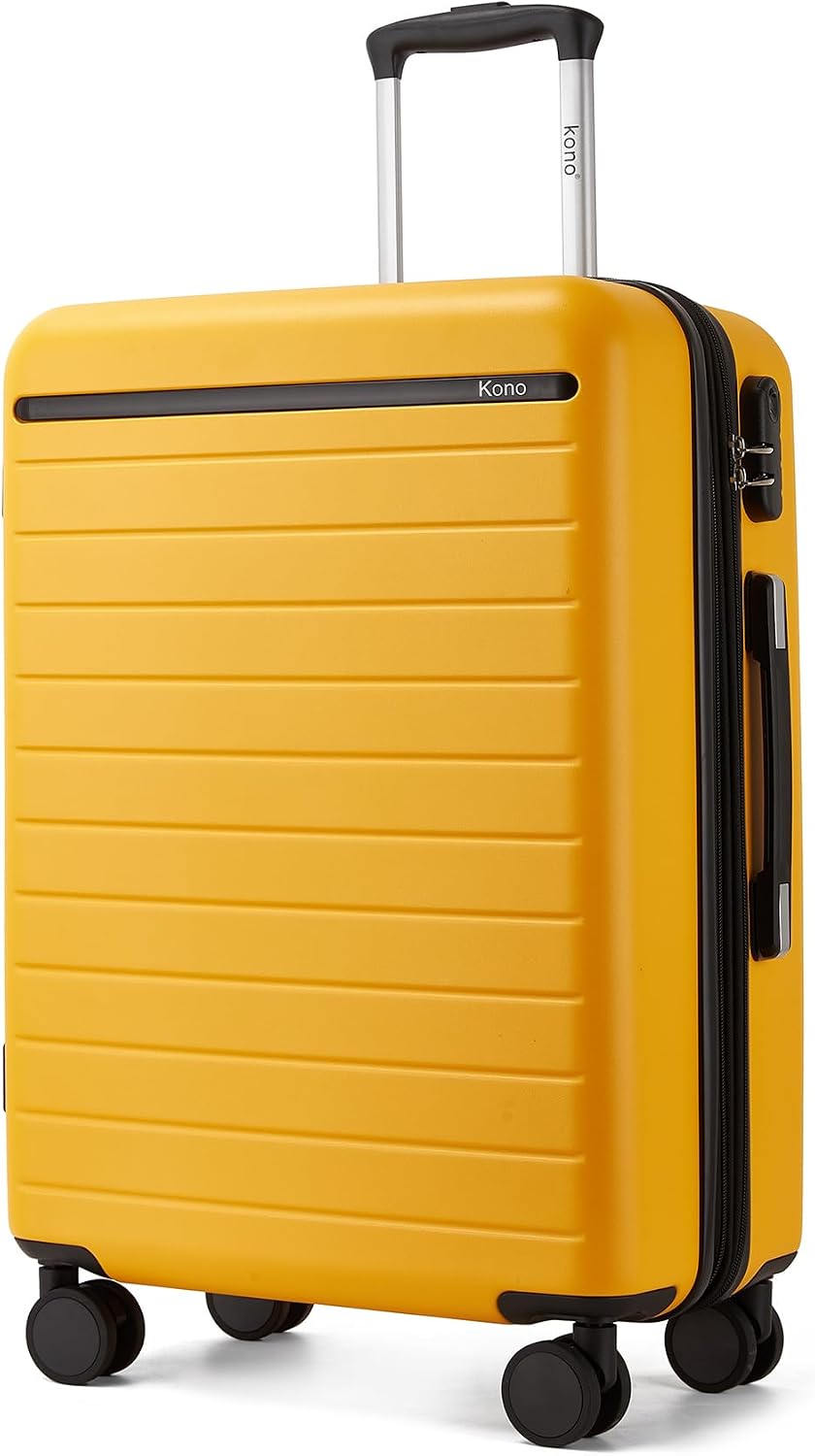 Expandable 20 Inch Carry On Suitcase Airline Approved, Lightweight ABS+PC Hardshell Luggage with 360° Silent Spinner Wheels, Grey/Brown