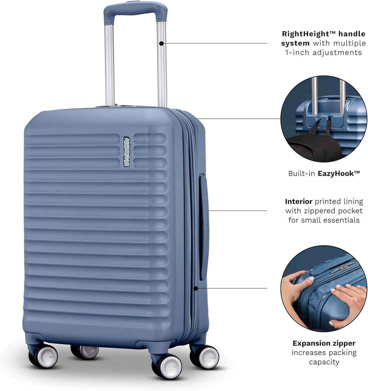Stratum 3.0 Carry-On Spinner, Airline Approved, Durable Hardside Luggage, Expands 1.5", RightHeight™ Adjustable Handle, Pink Blush