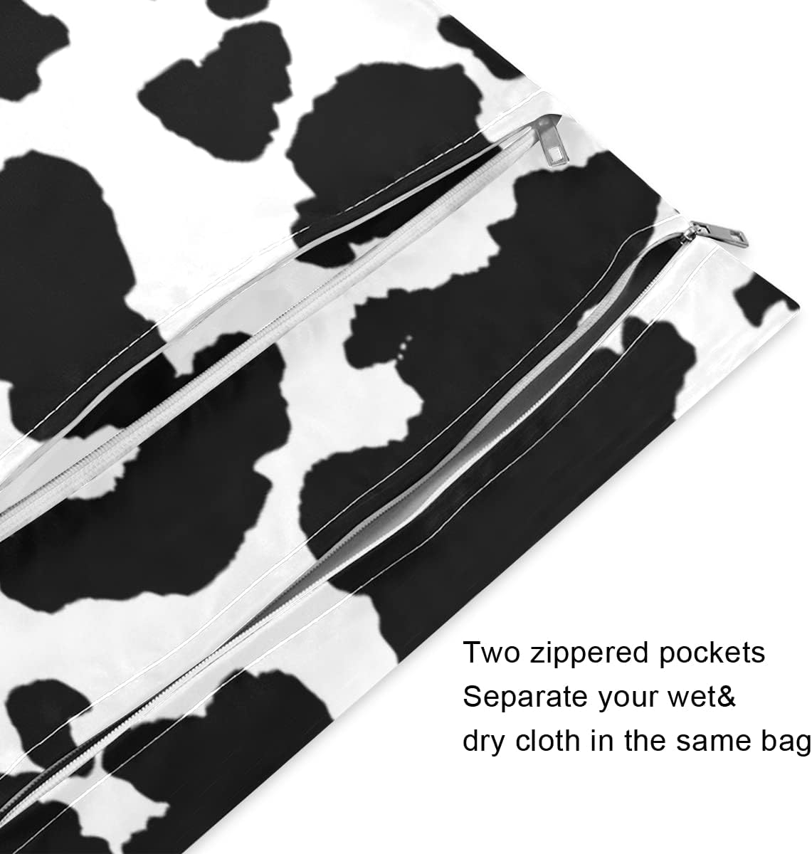 2pcs Wet Dry Bag Black Animal Cow Print Cloth Diaper Bags Waterproof Wet Bags Washable Wet Dry Organizer Pouch with Two Zippered Pockets for Swimsuits Travel Hiking Baby Stroller