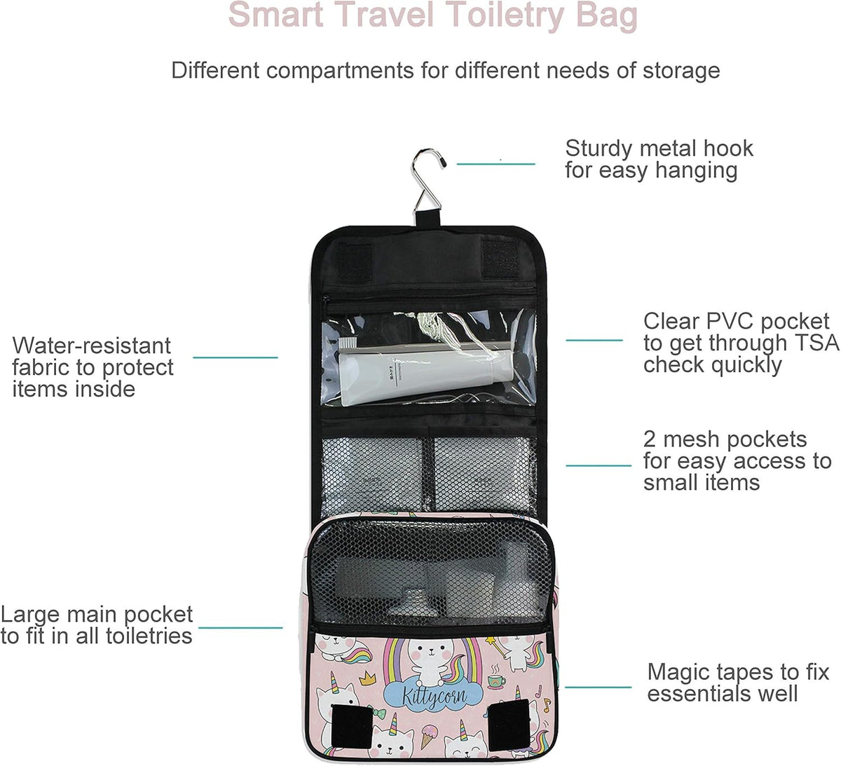 Hanging Travel Toiletry Bag Kit Makeup Case Cosmetics Organizer for Men Women - Colors B