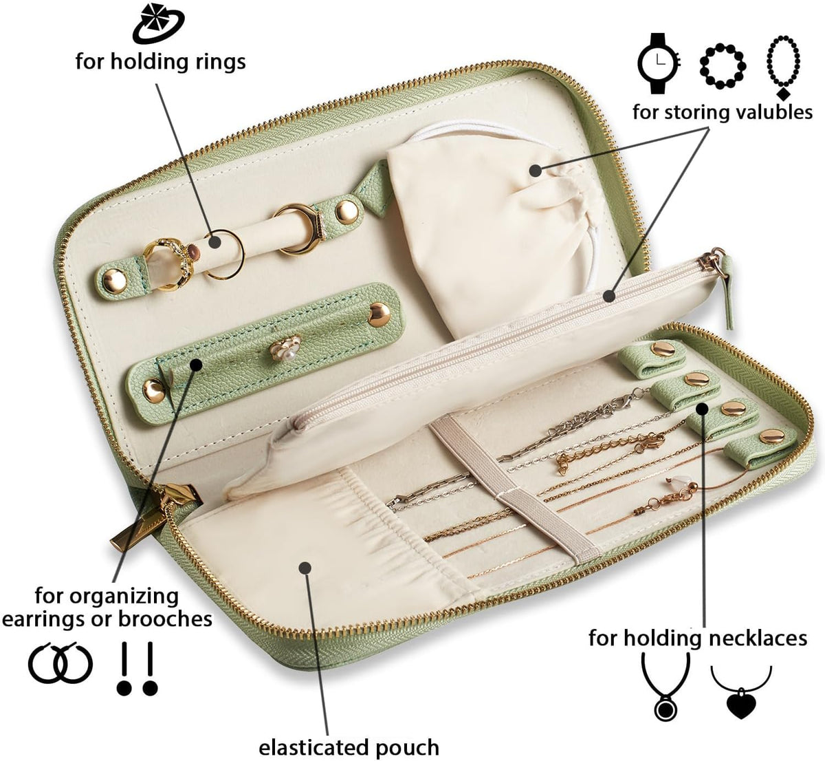 Travel Jewelry Organizer Case - for Tangle-Free Necklaces, Earrings, Rings, Bracelets Storage, Travel Essentials, Fashion Portable Jewelry Travel bags for Women - Large Black