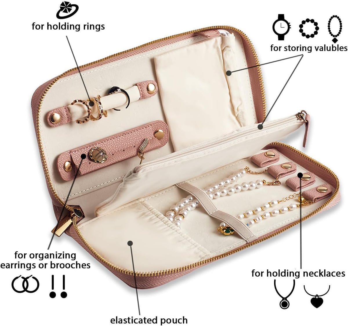 Travel Jewelry Organizer Case - for Tangle-Free Necklaces, Earrings, Rings, Bracelets Storage, Travel Essentials, Fashion Portable Jewelry Travel bags for Women - Large Black