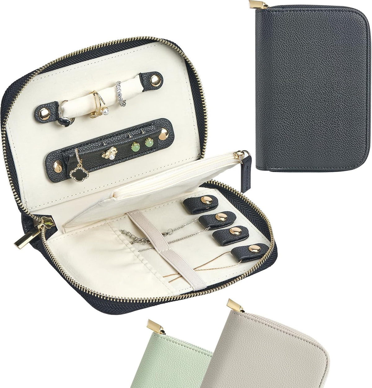 Travel Jewelry Organizer Case - for Tangle-Free Necklaces, Earrings, Rings, Bracelets Storage, Travel Essentials, Fashion Portable Jewelry Travel bags for Women - Large Black