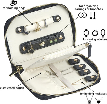 Travel Jewelry Organizer Case - for Tangle-Free Necklaces, Earrings, Rings, Bracelets Storage, Travel Essentials, Fashion Portable Jewelry Travel bags for Women - Large Black