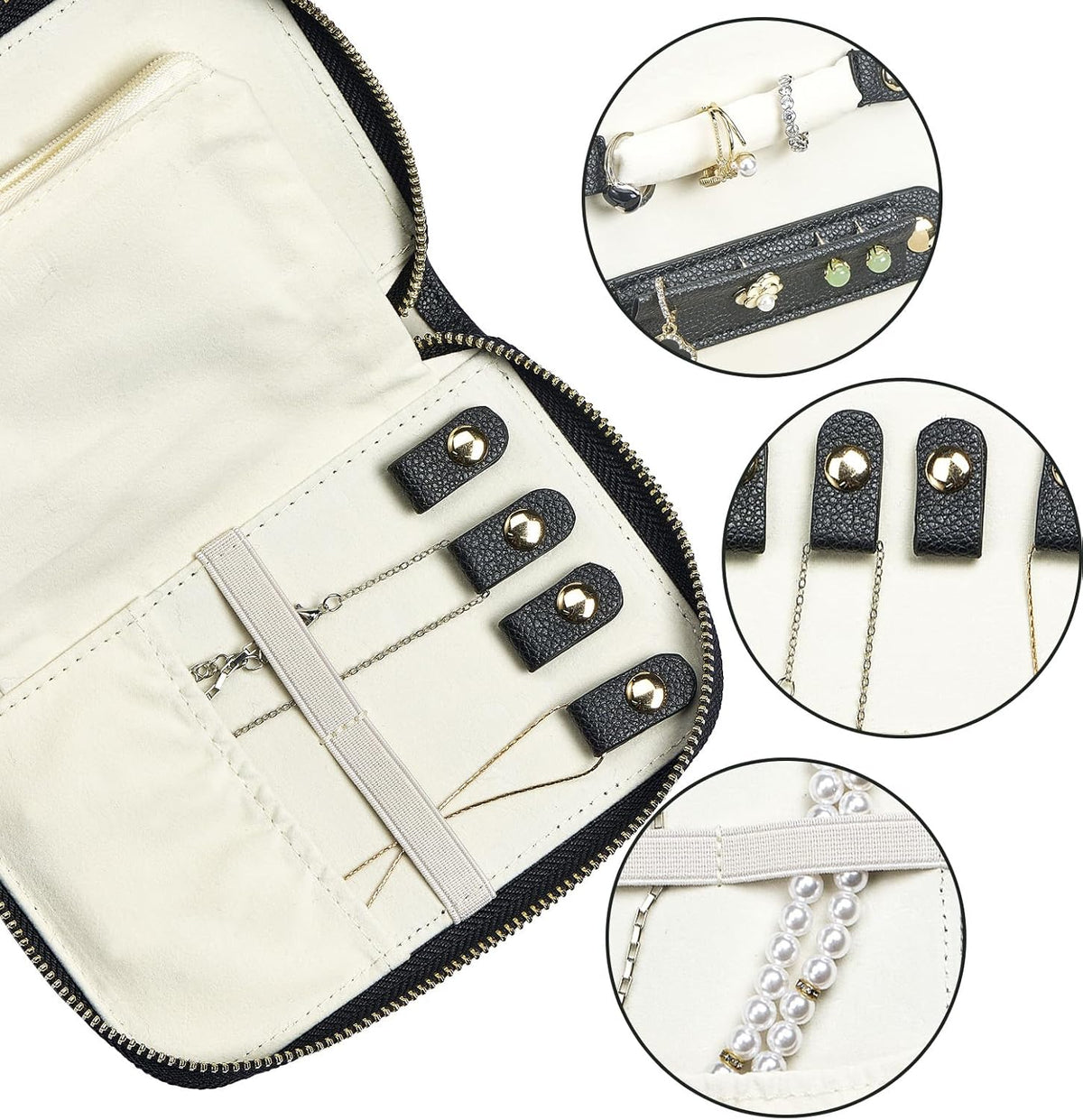 Travel Jewelry Organizer Case - for Tangle-Free Necklaces, Earrings, Rings, Bracelets Storage, Travel Essentials, Fashion Portable Jewelry Travel bags for Women - Large Black