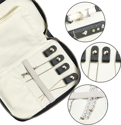 Travel Jewelry Organizer Case - for Tangle-Free Necklaces, Earrings, Rings, Bracelets Storage, Travel Essentials, Fashion Portable Jewelry Travel bags for Women - Large Black
