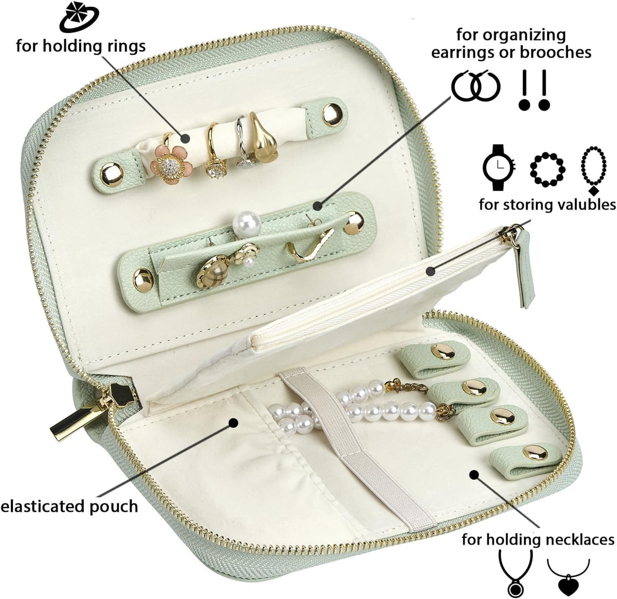 Travel Jewelry Organizer Case - for Tangle-Free Necklaces, Earrings, Rings, Bracelets Storage, Travel Essentials, Fashion Portable Jewelry Travel bags for Women - Large Black