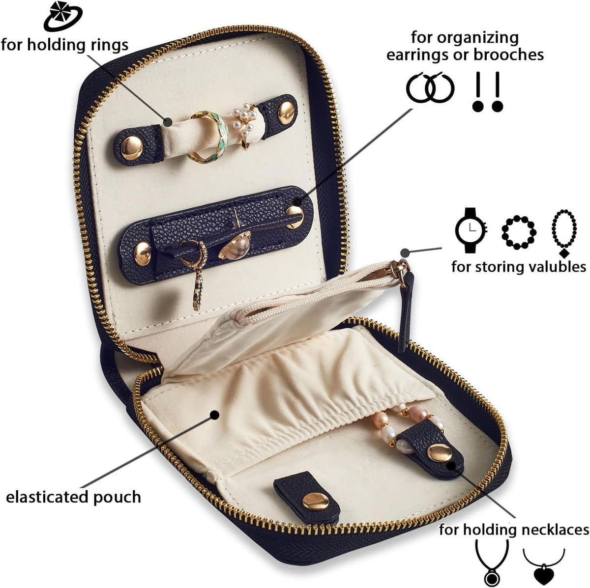Travel Jewelry Organizer Case - for Tangle-Free Necklaces, Earrings, Rings, Bracelets Storage, Travel Essentials, Fashion Portable Jewelry Travel bags for Women - Large Black