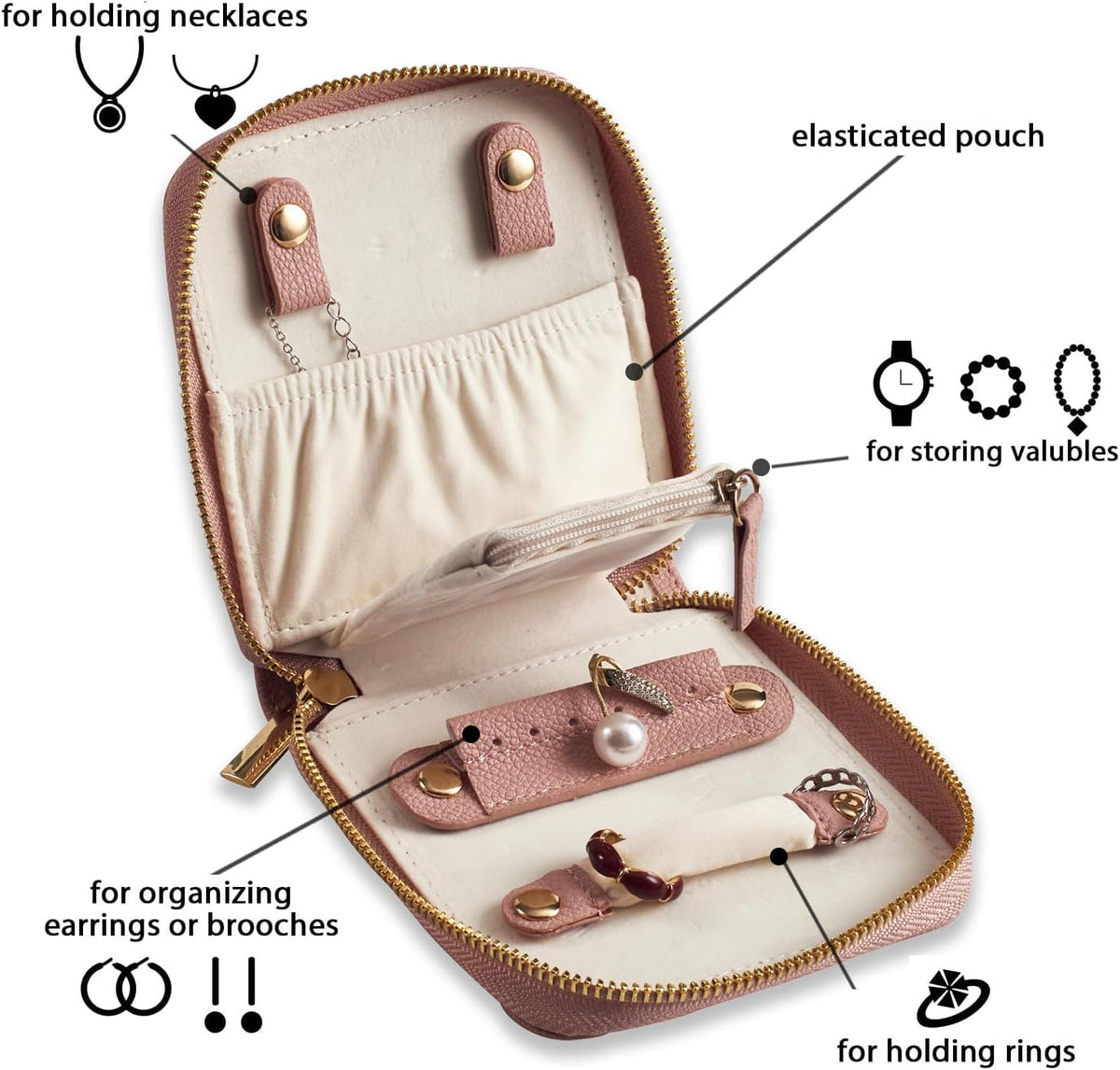 Travel Jewelry Organizer Case - for Tangle-Free Necklaces, Earrings, Rings, Bracelets Storage, Travel Essentials, Fashion Portable Jewelry Travel bags for Women - Large Black
