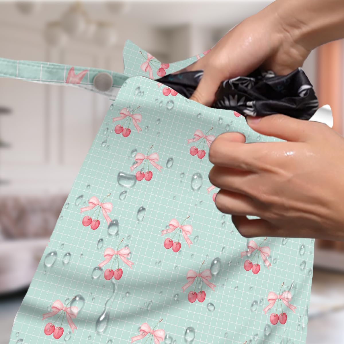 4 Pack Cute Flower Bow Cherry Wet Bag Waterproof Washable Reusable Wet Dry Bag for Swimsuit Clothes Soiled Items Cloth Diaper Travel Beach Pool Yoga Gym Toiletries Travel Beach Essentials