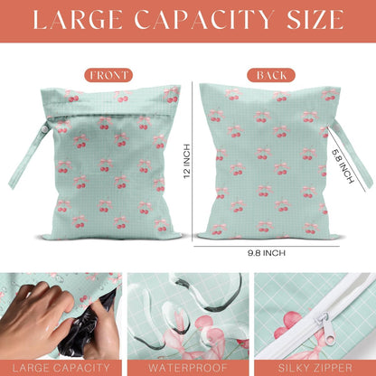 4 Pack Cute Flower Bow Cherry Wet Bag Waterproof Washable Reusable Wet Dry Bag for Swimsuit Clothes Soiled Items Cloth Diaper Travel Beach Pool Yoga Gym Toiletries Travel Beach Essentials
