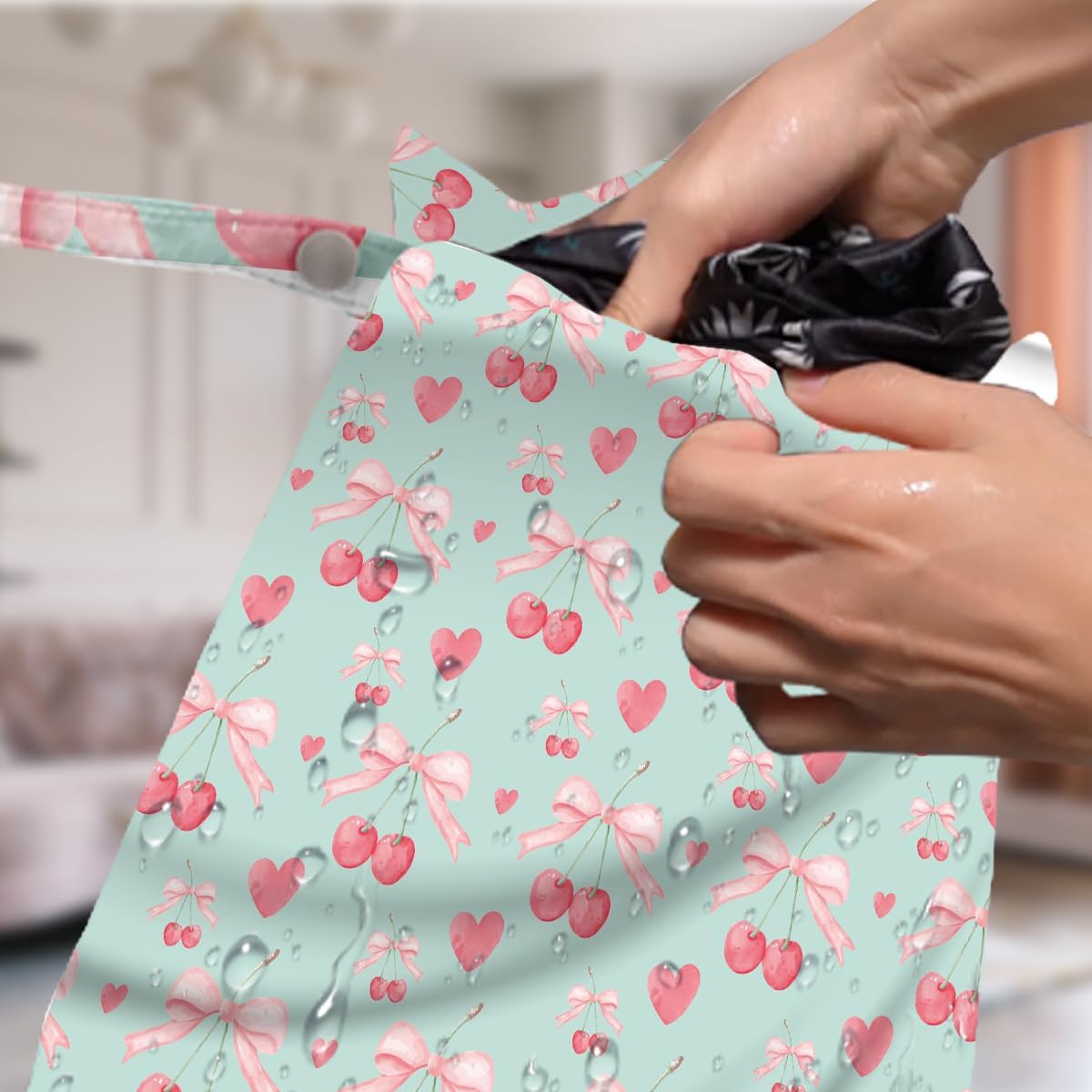 4 Pack Cute Flower Bow Cherry Wet Bag Waterproof Washable Reusable Wet Dry Bag for Swimsuit Clothes Soiled Items Cloth Diaper Travel Beach Pool Yoga Gym Toiletries Travel Beach Essentials