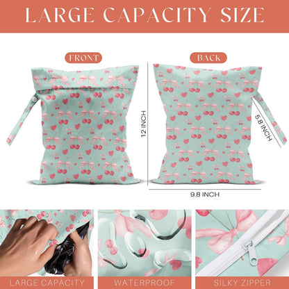 4 Pack Cute Flower Bow Cherry Wet Bag Waterproof Washable Reusable Wet Dry Bag for Swimsuit Clothes Soiled Items Cloth Diaper Travel Beach Pool Yoga Gym Toiletries Travel Beach Essentials