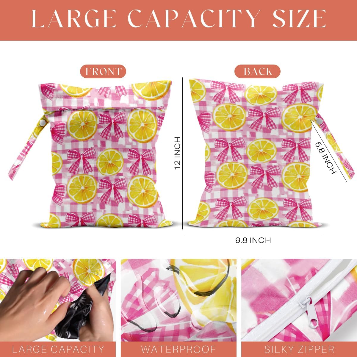 4 Pack Cute Flower Bow Cherry Wet Bag Waterproof Washable Reusable Wet Dry Bag for Swimsuit Clothes Soiled Items Cloth Diaper Travel Beach Pool Yoga Gym Toiletries Travel Beach Essentials