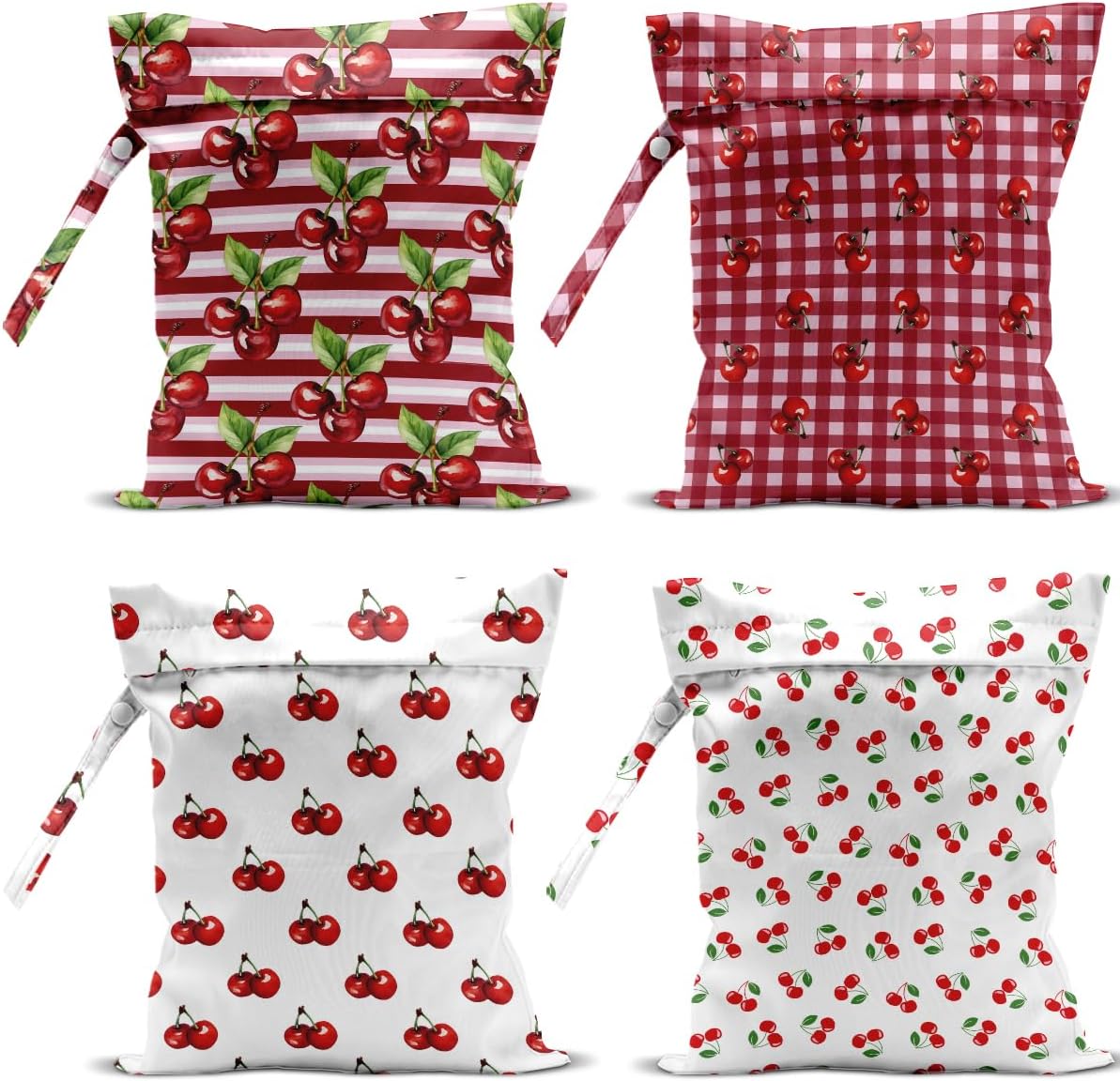 4 Pack Cute Flower Bow Cherry Wet Bag Waterproof Washable Reusable Wet Dry Bag for Swimsuit Clothes Soiled Items Cloth Diaper Travel Beach Pool Yoga Gym Toiletries Travel Beach Essentials