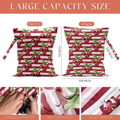 4 Pack Cute Flower Bow Cherry Wet Bag Waterproof Washable Reusable Wet Dry Bag for Swimsuit Clothes Soiled Items Cloth Diaper Travel Beach Pool Yoga Gym Toiletries Travel Beach Essentials