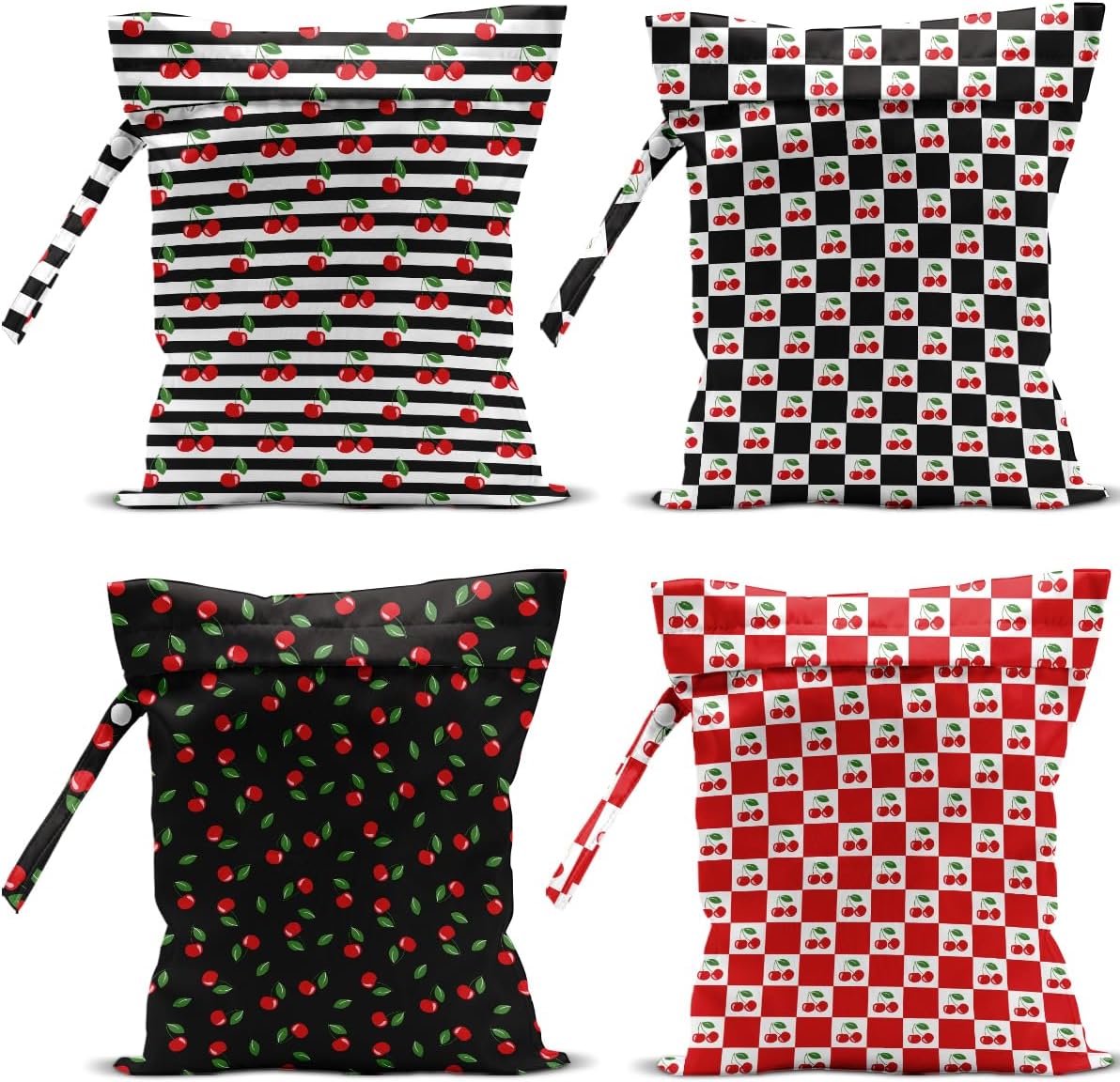 4 Pack Cute Flower Bow Cherry Wet Bag Waterproof Washable Reusable Wet Dry Bag for Swimsuit Clothes Soiled Items Cloth Diaper Travel Beach Pool Yoga Gym Toiletries Travel Beach Essentials