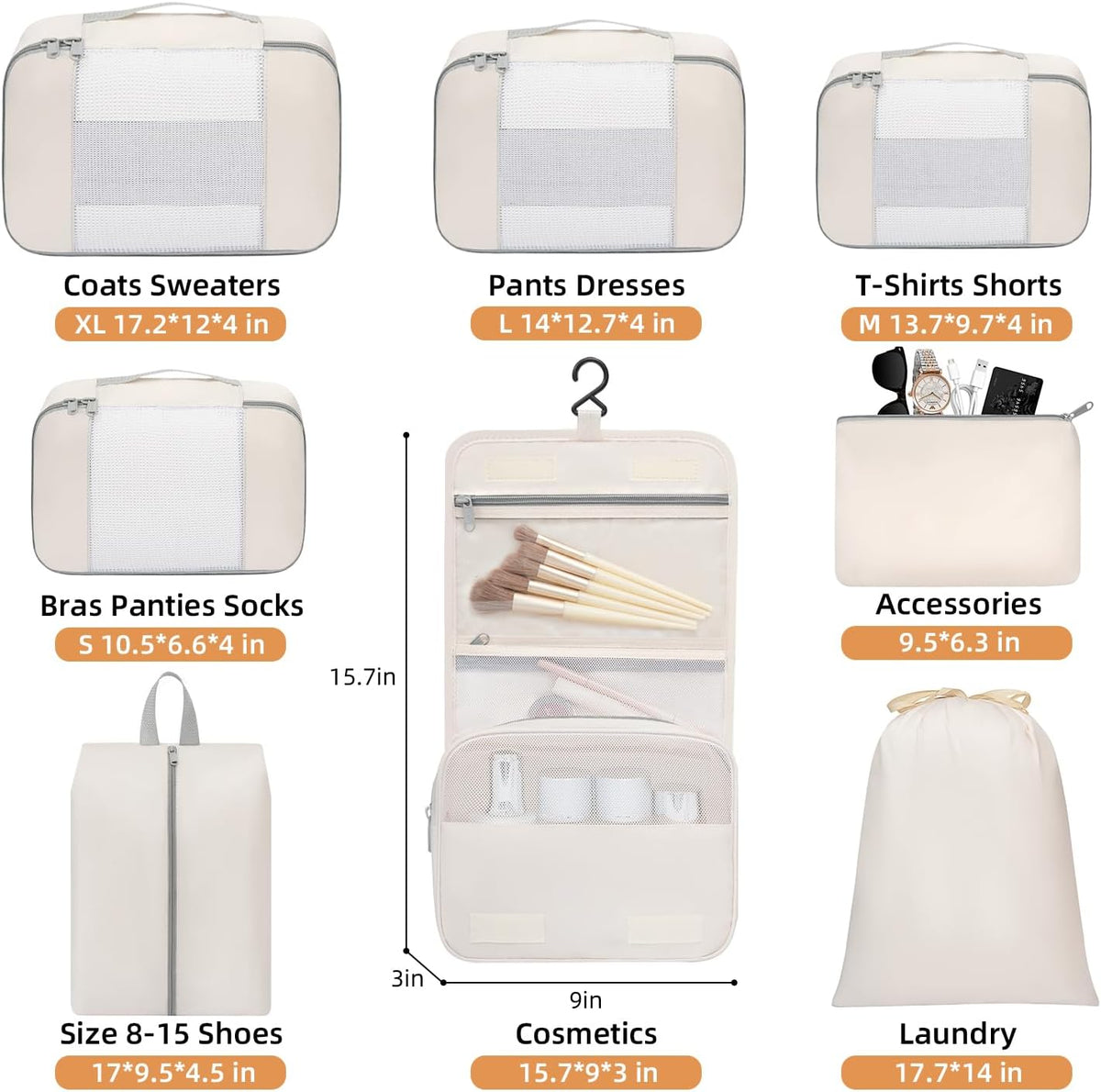 6 Set/8 Set/10 Set Packing Cubes Various Sizes Packing Organizer for Travel Accessories Luggage Carry On Suitcase