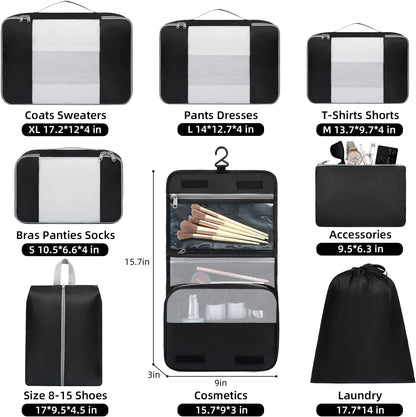 6 Set/8 Set/10 Set Packing Cubes Various Sizes Packing Organizer for Travel Accessories Luggage Carry On Suitcase