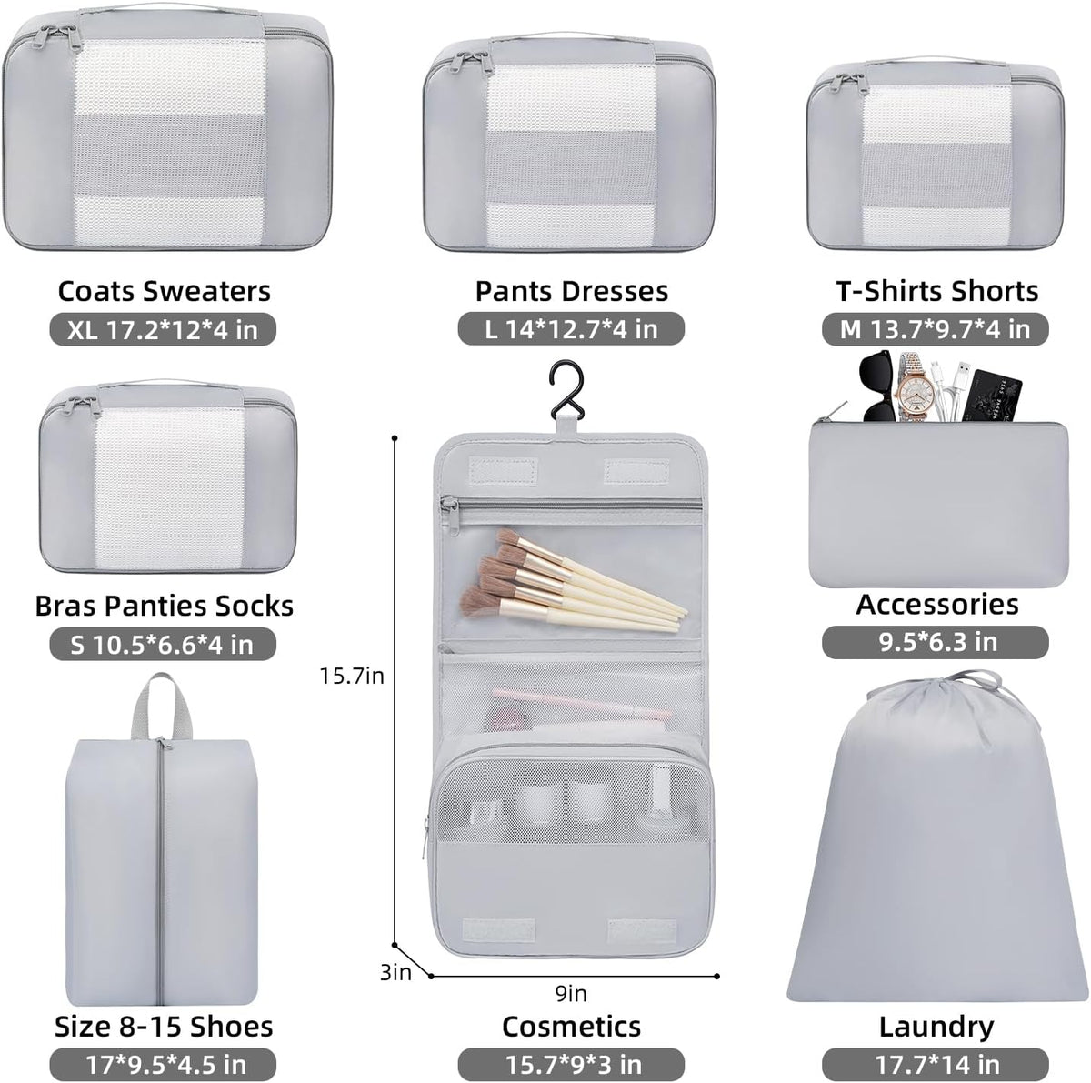 6 Set/8 Set/10 Set Packing Cubes Various Sizes Packing Organizer for Travel Accessories Luggage Carry On Suitcase