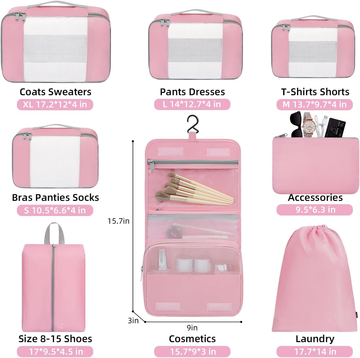 6 Set/8 Set/10 Set Packing Cubes Various Sizes Packing Organizer for Travel Accessories Luggage Carry On Suitcase