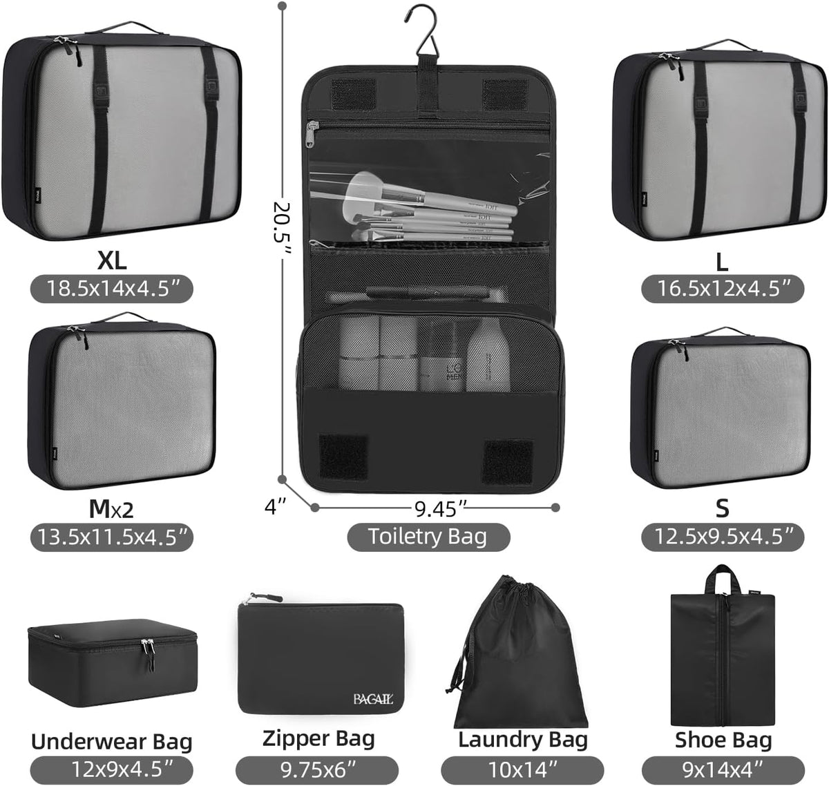 6 Set/8 Set/10 Set Packing Cubes Various Sizes Packing Organizer for Travel Accessories Luggage Carry On Suitcase