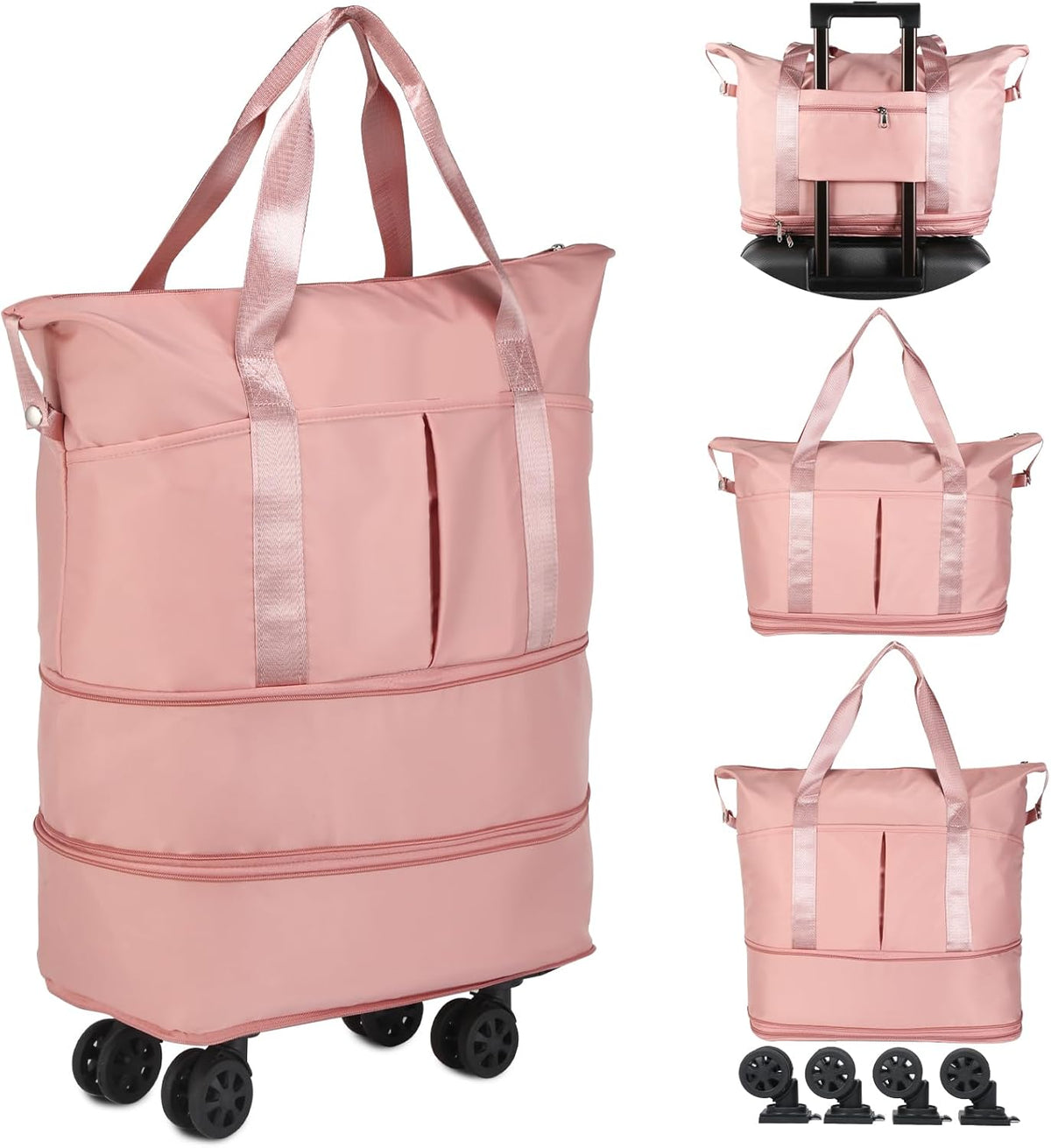 Rolling Duffle Bag with Wheels, Expandable Foldable Duffel Bag with Wheels for Travel, Rolling Luggage Carry on Duffel Bag, Wheeled Travel Duffle Bag, Large Weekend Bag for Women & Men