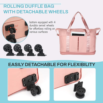 Rolling Duffle Bag with Wheels, Expandable Foldable Duffel Bag with Wheels for Travel, Rolling Luggage Carry on Duffel Bag, Wheeled Travel Duffle Bag, Large Weekend Bag for Women & Men