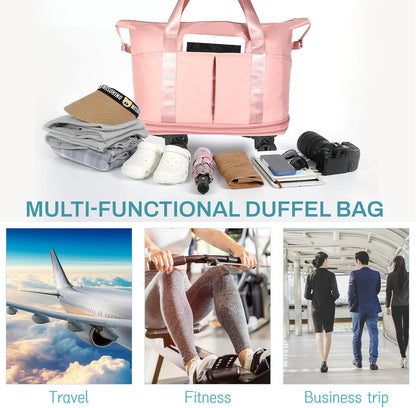 Rolling Duffle Bag with Wheels, Expandable Foldable Duffel Bag with Wheels for Travel, Rolling Luggage Carry on Duffel Bag, Wheeled Travel Duffle Bag, Large Weekend Bag for Women & Men