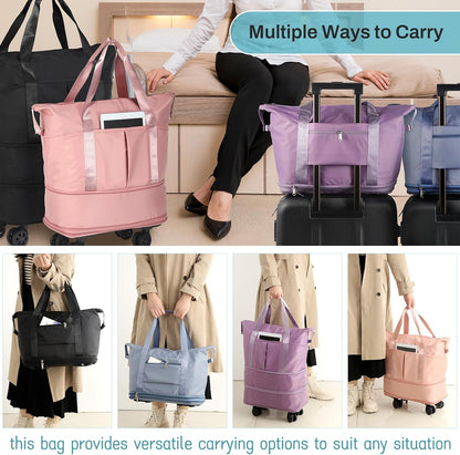 Rolling Duffle Bag with Wheels, Expandable Foldable Duffel Bag with Wheels for Travel, Rolling Luggage Carry on Duffel Bag, Wheeled Travel Duffle Bag, Large Weekend Bag for Women & Men