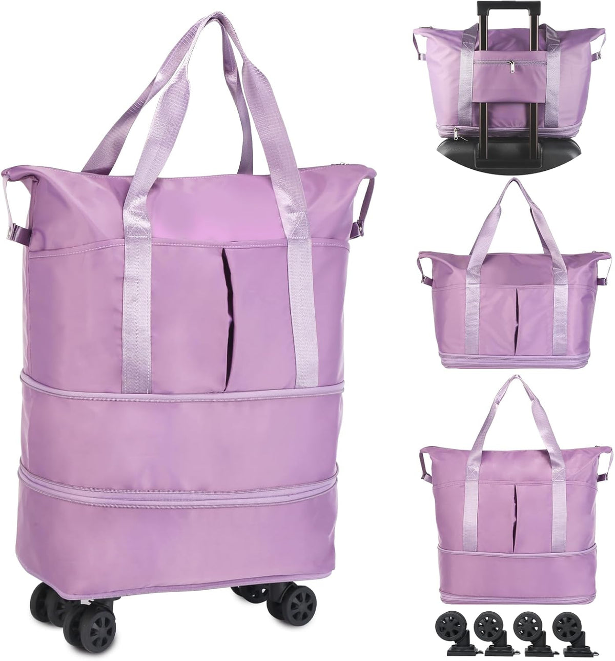 Rolling Duffle Bag with Wheels, Expandable Foldable Duffel Bag with Wheels for Travel, Rolling Luggage Carry on Duffel Bag, Wheeled Travel Duffle Bag, Large Weekend Bag for Women & Men