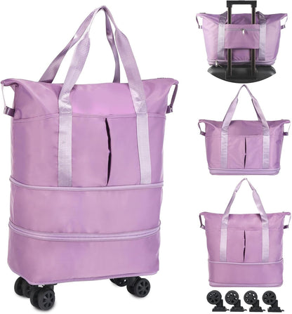 Rolling Duffle Bag with Wheels, Expandable Foldable Duffel Bag with Wheels for Travel, Rolling Luggage Carry on Duffel Bag, Wheeled Travel Duffle Bag, Large Weekend Bag for Women & Men