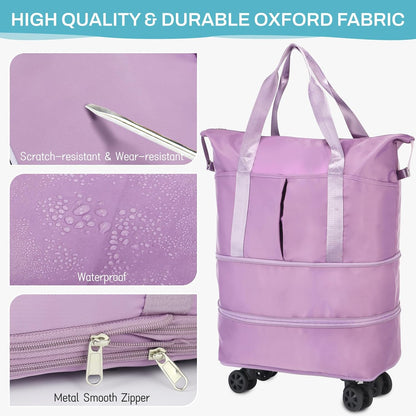 Rolling Duffle Bag with Wheels, Expandable Foldable Duffel Bag with Wheels for Travel, Rolling Luggage Carry on Duffel Bag, Wheeled Travel Duffle Bag, Large Weekend Bag for Women & Men