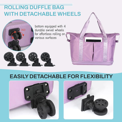 Rolling Duffle Bag with Wheels, Expandable Foldable Duffel Bag with Wheels for Travel, Rolling Luggage Carry on Duffel Bag, Wheeled Travel Duffle Bag, Large Weekend Bag for Women & Men