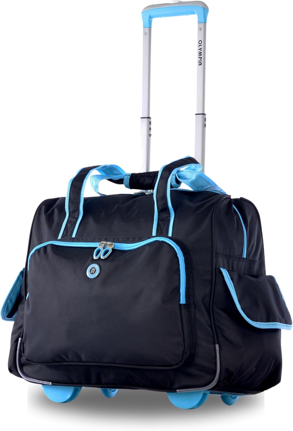 . Deluxe Lightweight Rolling Overnighter Case Overnight Laptop Bag Weekender Travel Carry-On Suitcase Luggage with Wheels and Adjustable Push-Down Handle