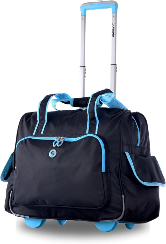 . Deluxe Lightweight Rolling Overnighter Case Overnight Laptop Bag Weekender Travel Carry-On Suitcase Luggage with Wheels and Adjustable Push-Down Handle