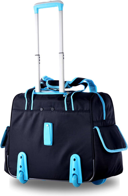 . Deluxe Lightweight Rolling Overnighter Case Overnight Laptop Bag Weekender Travel Carry-On Suitcase Luggage with Wheels and Adjustable Push-Down Handle