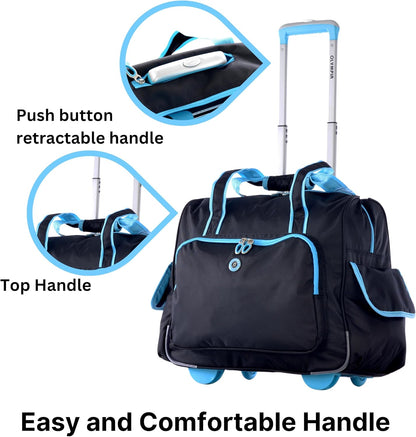. Deluxe Lightweight Rolling Overnighter Case Overnight Laptop Bag Weekender Travel Carry-On Suitcase Luggage with Wheels and Adjustable Push-Down Handle