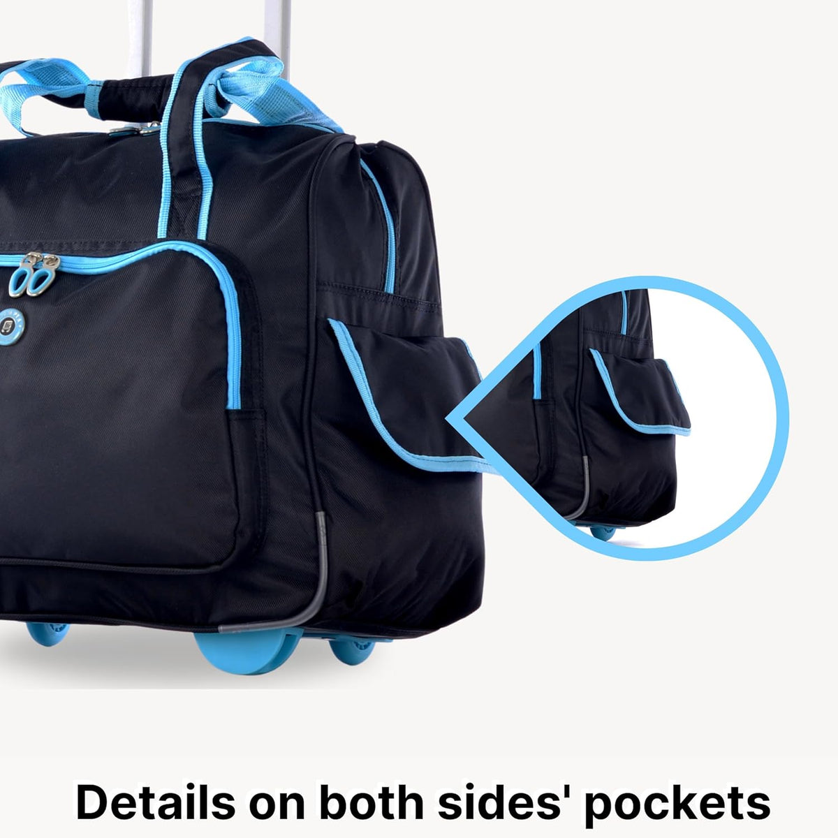 . Deluxe Lightweight Rolling Overnighter Case Overnight Laptop Bag Weekender Travel Carry-On Suitcase Luggage with Wheels and Adjustable Push-Down Handle