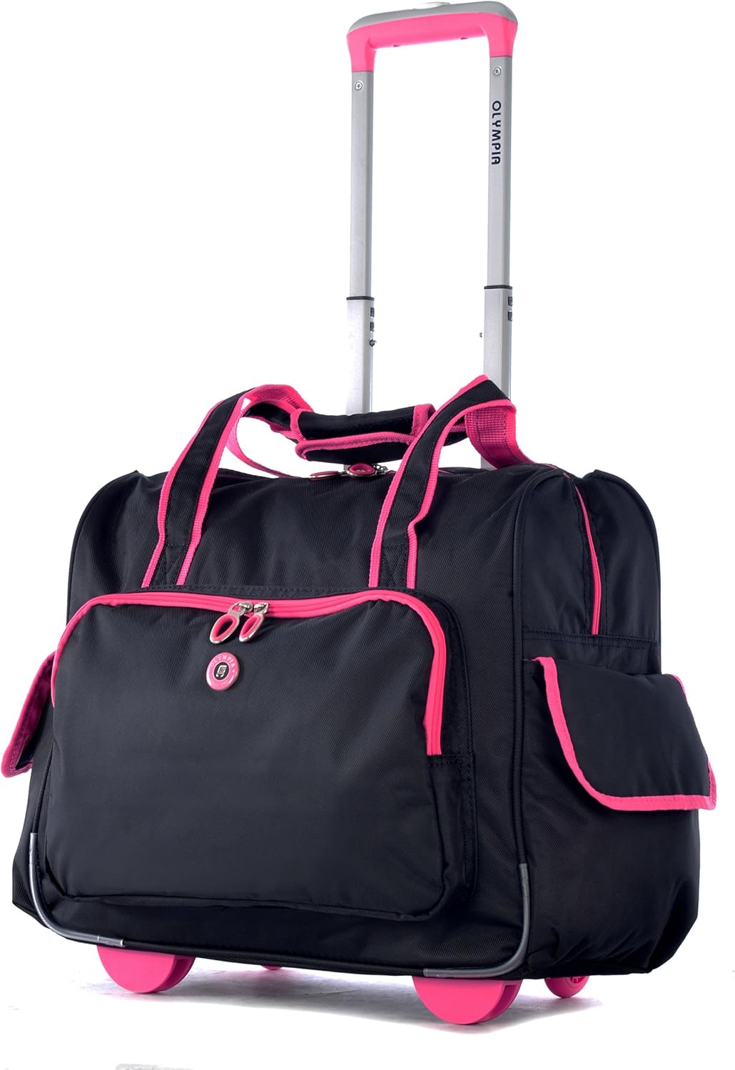 . Deluxe Lightweight Rolling Overnighter Case Overnight Laptop Bag Weekender Travel Carry-On Suitcase Luggage with Wheels and Adjustable Push-Down Handle