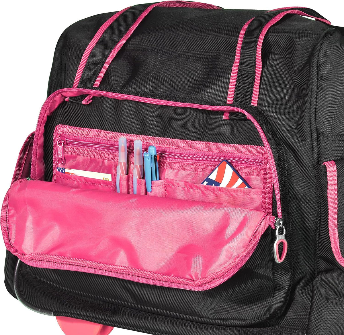 . Deluxe Lightweight Rolling Overnighter Case Overnight Laptop Bag Weekender Travel Carry-On Suitcase Luggage with Wheels and Adjustable Push-Down Handle